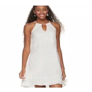 Candie's dress halter style keyhole eyelet ruffle hem lined 100% Cotton SZ SM